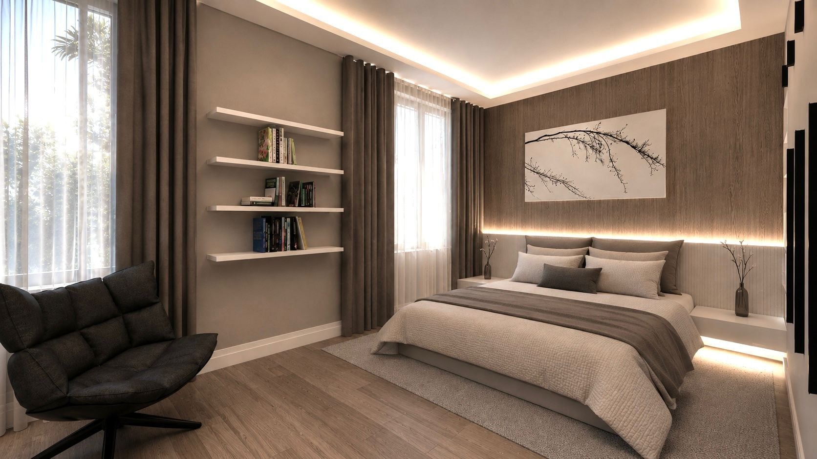 Dormitor matrimonial Vespera, tapiserie și lumină caldă, Bla Residence Ciorogârla
