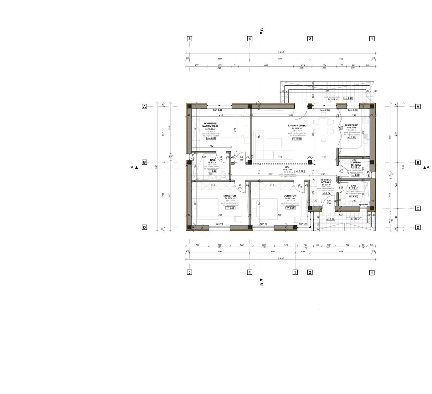Plan parter Aurora cu încăperi și metraje, Bla Residence Ciorogârla