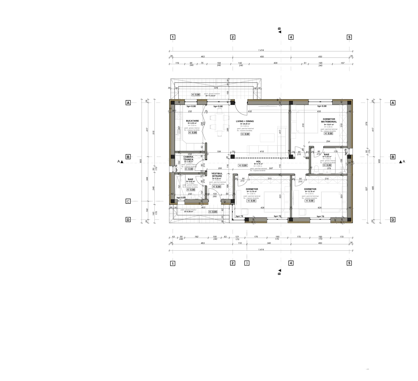 Plan parter Vespera cu încăperi și metraje, Bla Residence Ciorogârla